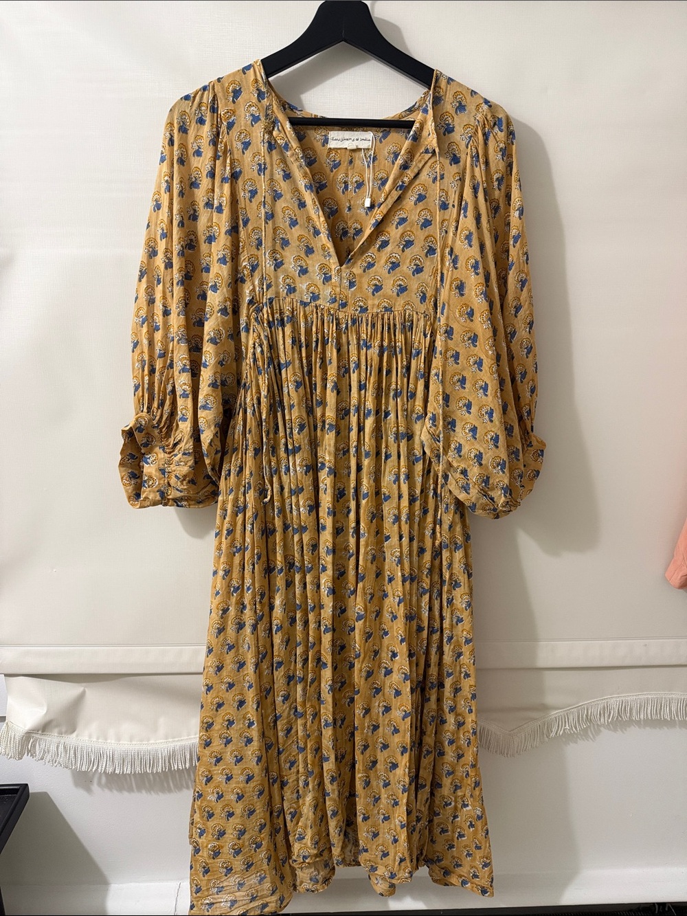 Daughters of India Mustard Floral Pleated Midi Dress